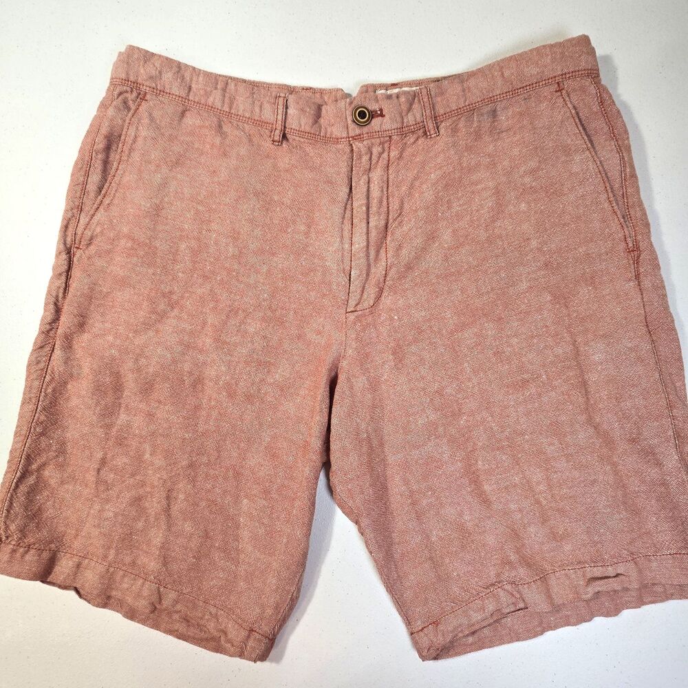 Mens Gap Red Linen/Cotton Blend Shorts 10in inseam Flat Front Size 36 Chinos